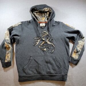 Legendary Whitetails Hoodie Mens MD Gray Camo Buck Logo Pullover Sweatshirt